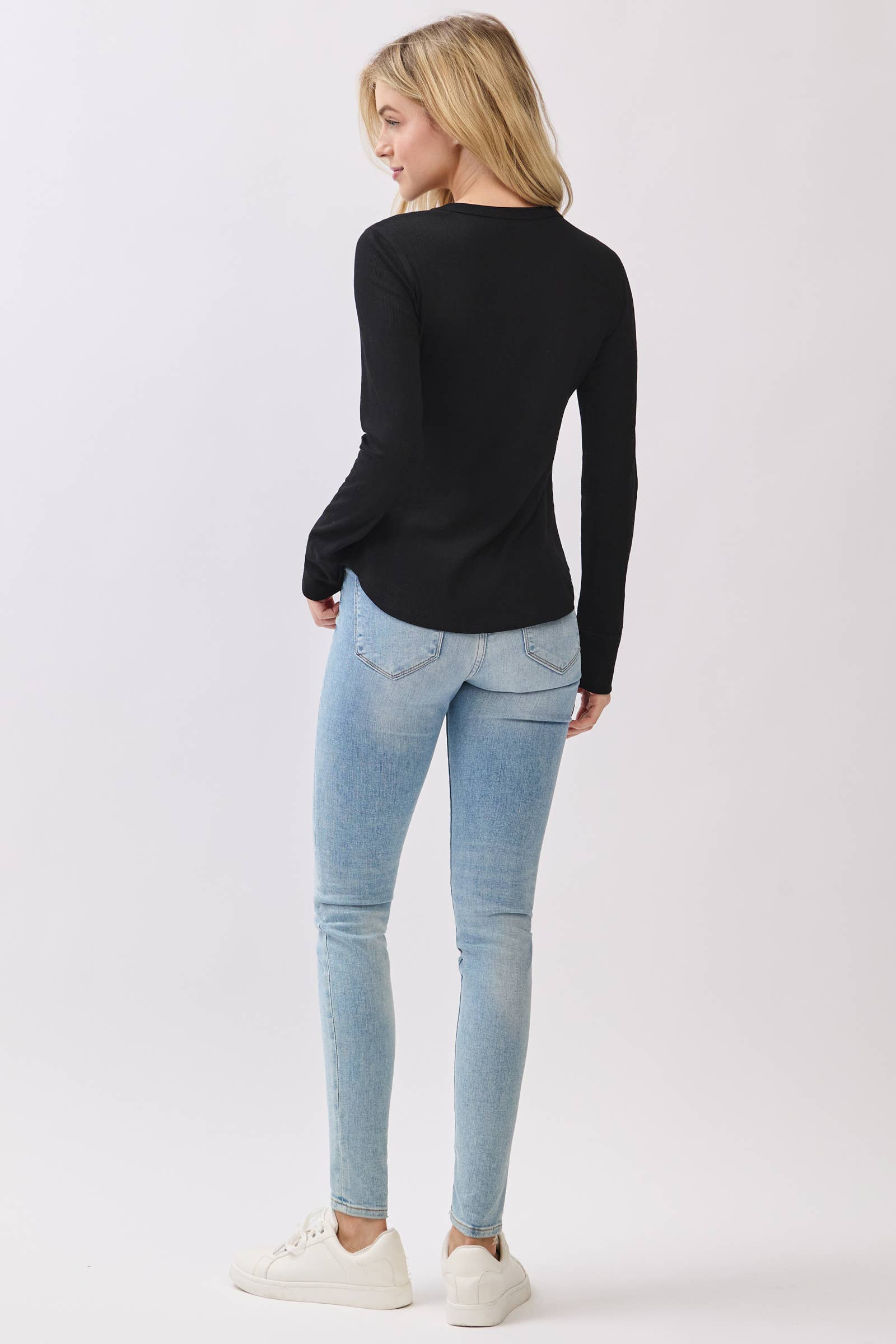 Ribbed Crew Neck Long Sleeve Fitted Top