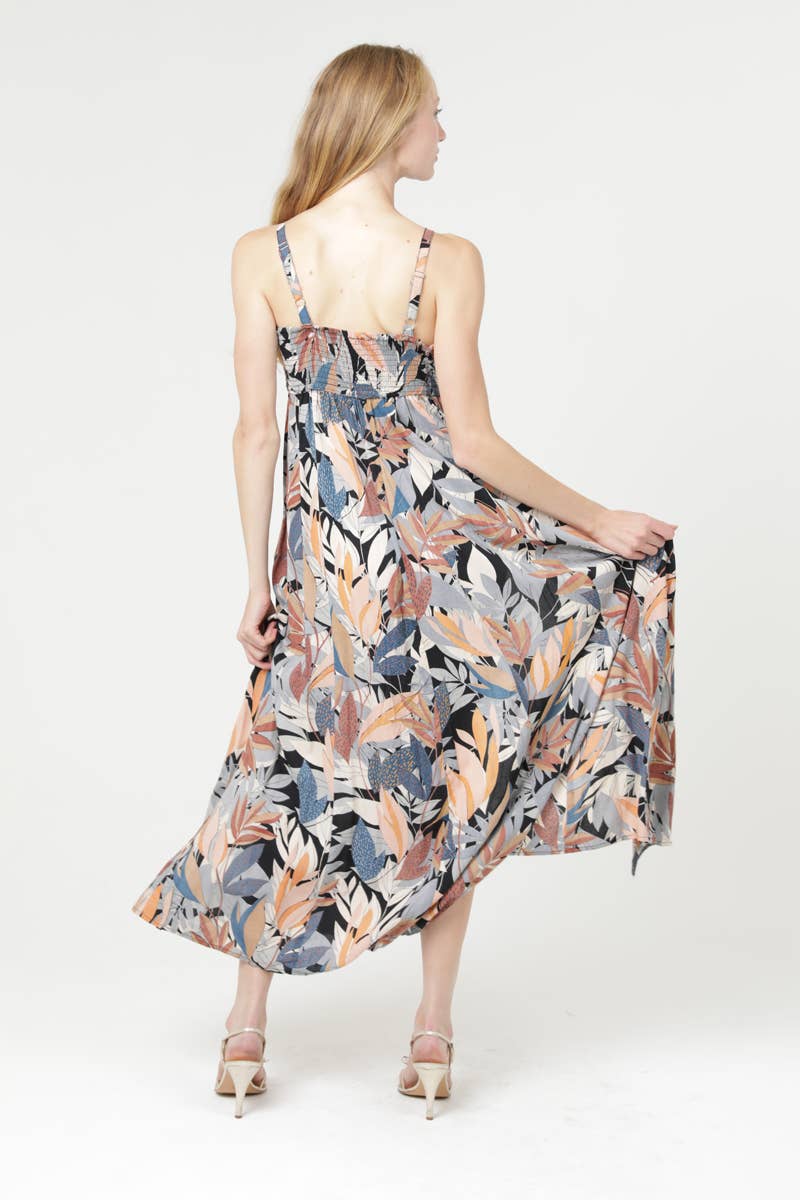 Tropical Double Slit Midi Dress