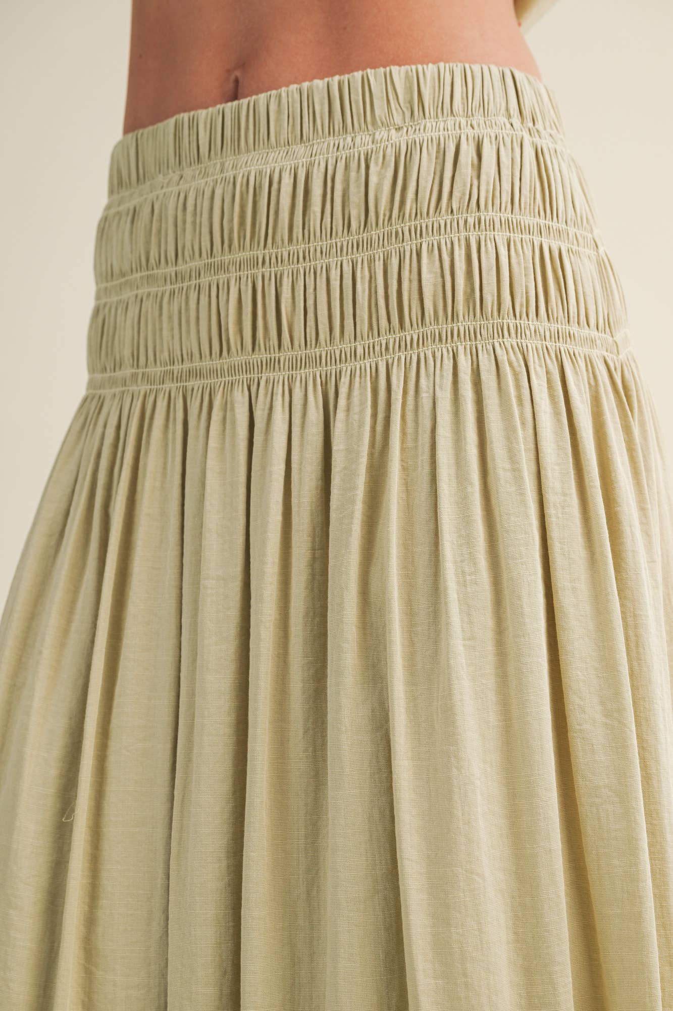 Smocked Waistband A-Line Maxi Skirt