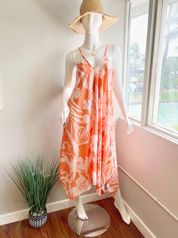 Contrast Print Handkerchief Maxi Dress