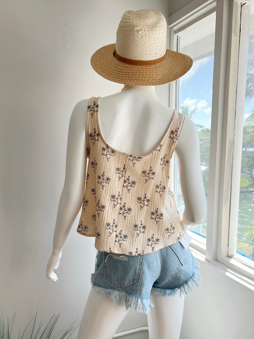 Floral Button Gauze Tank (2 colors) (FINAL SALE) Cookies Clothing Hawaii
