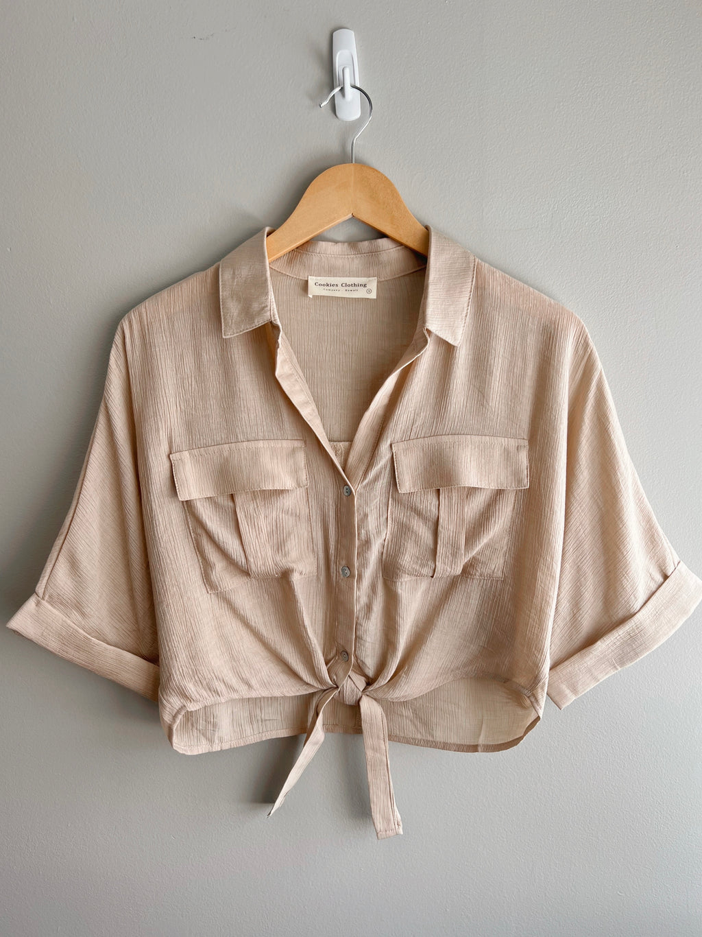 Tie Front Button Up Tee (4 colors) Cookies Clothing Hawaii