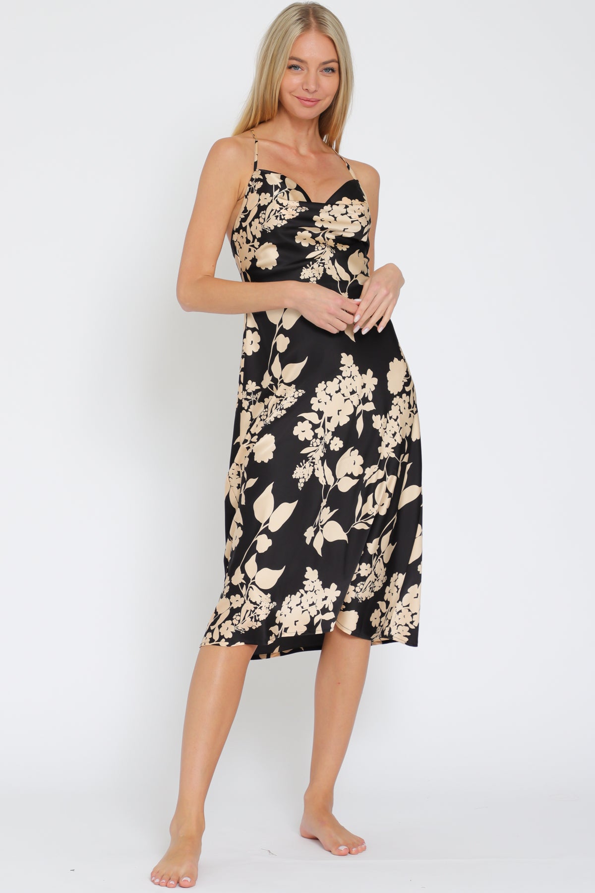 Contrast Cowl Neck Slip Dress