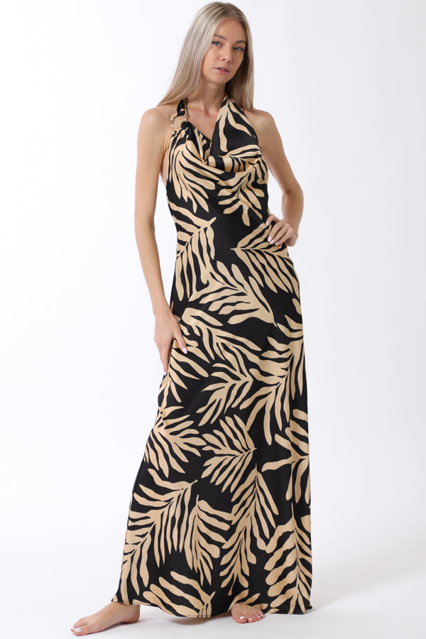 Asymmetric Cowl Neck Maxi Dress