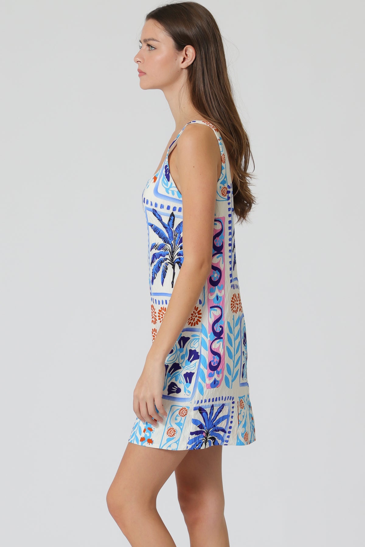 Tropical Print Sleeveless Shift Dress