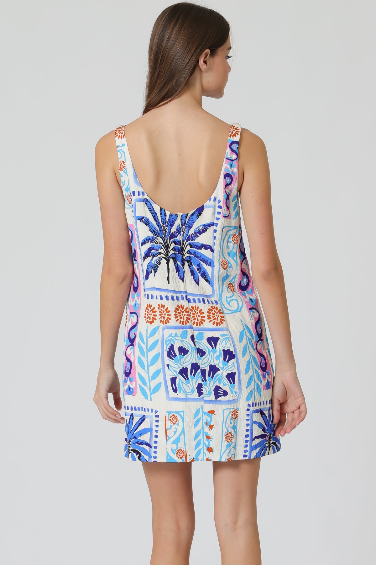 Tropical Print Sleeveless Shift Dress