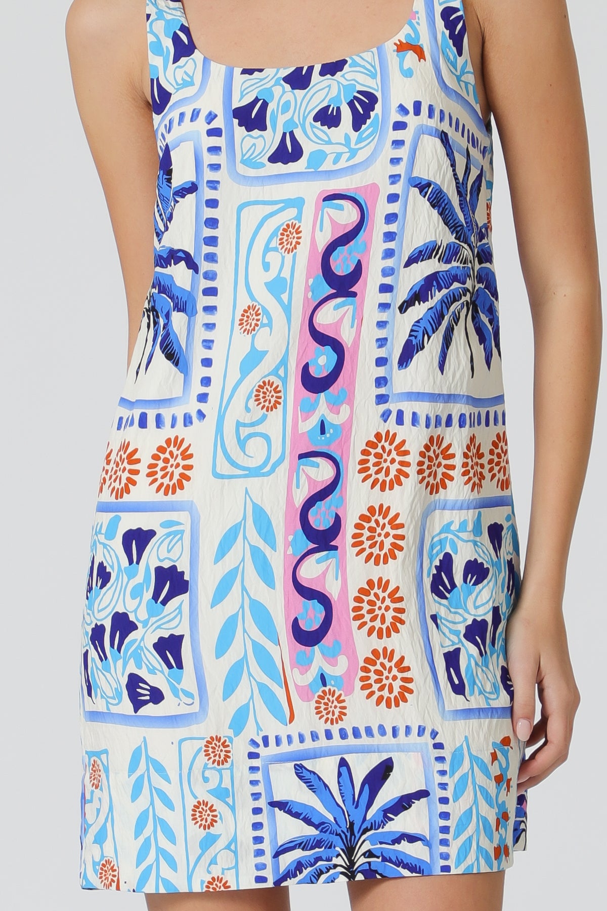Tropical Print Sleeveless Shift Dress