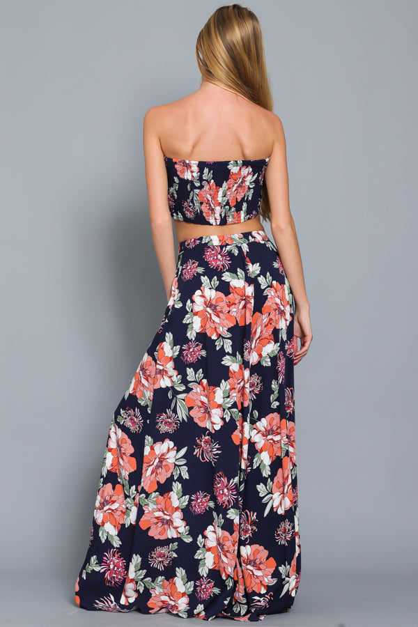 Floral Tie Bodice Top and Ultra Wide Leg Pant Set