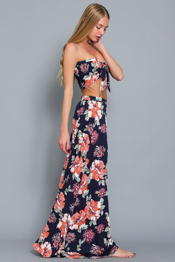 Floral Tie Bodice Top and Ultra Wide Leg Pant Set