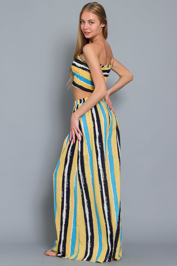 Striped Tube Top and Wide Leg Pants Set
