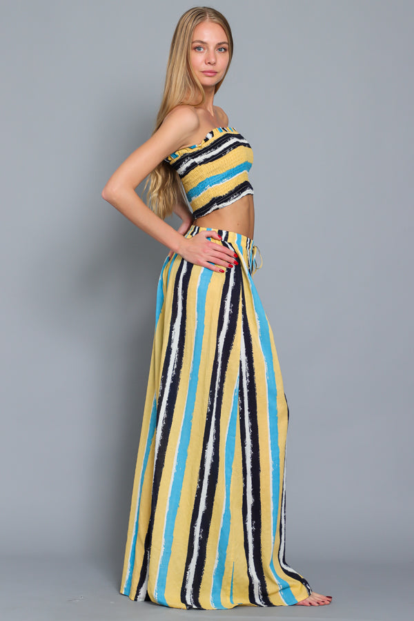 Striped Tube Top and Wide Leg Pants Set