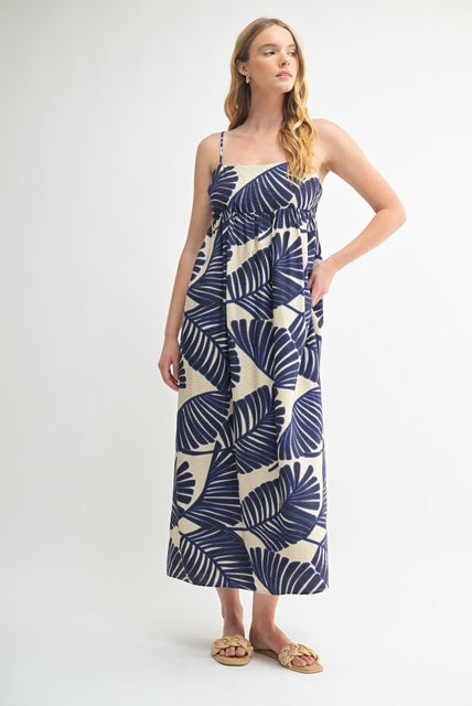 Leaf Print Baby Doll Maxi Dress