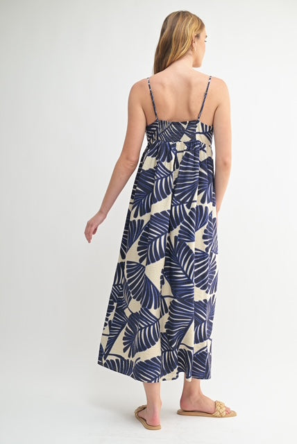 Leaf Print Baby Doll Maxi Dress