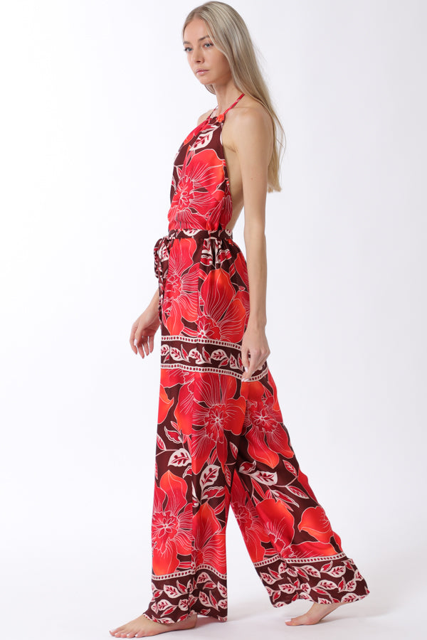 Open Back Belted Halter Jumpsuit