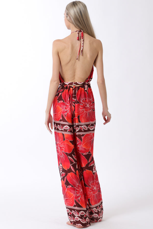Open Back Belted Halter Jumpsuit