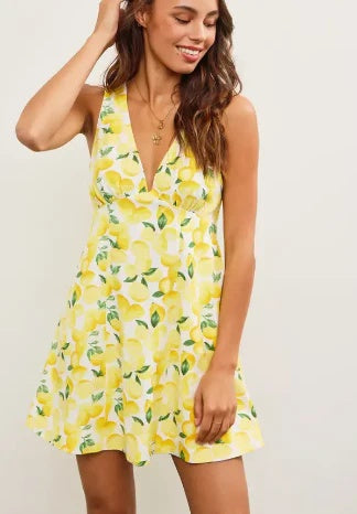 Lemon V-Neck Mini Dress