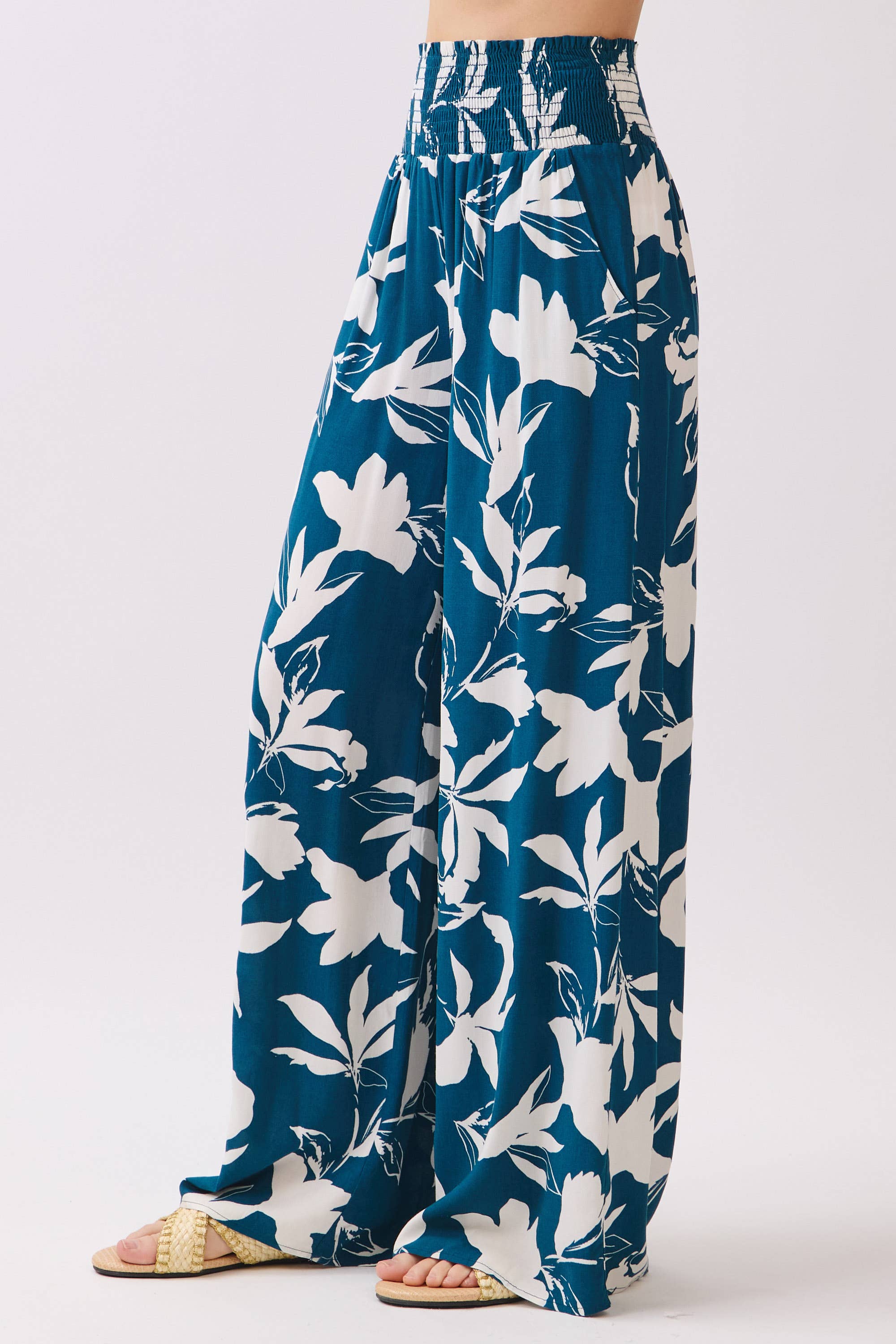 Smocked Waist Wide Leg Pants