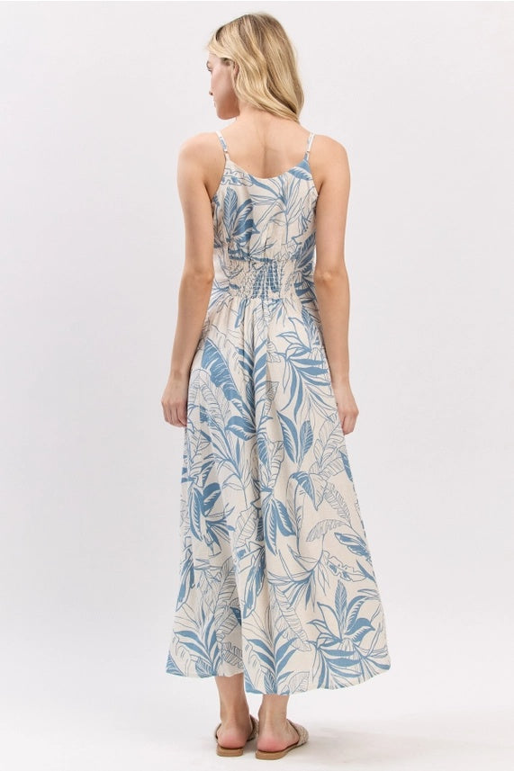 Leaf Print Button Midi Dres