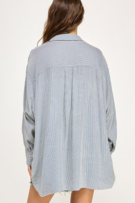 Striped Oversize Button Up Top