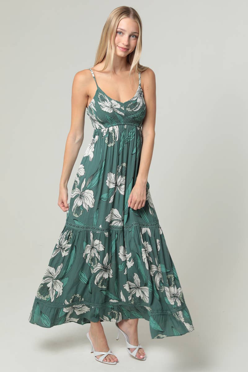 Tiered Lace Trim Maxi Dress