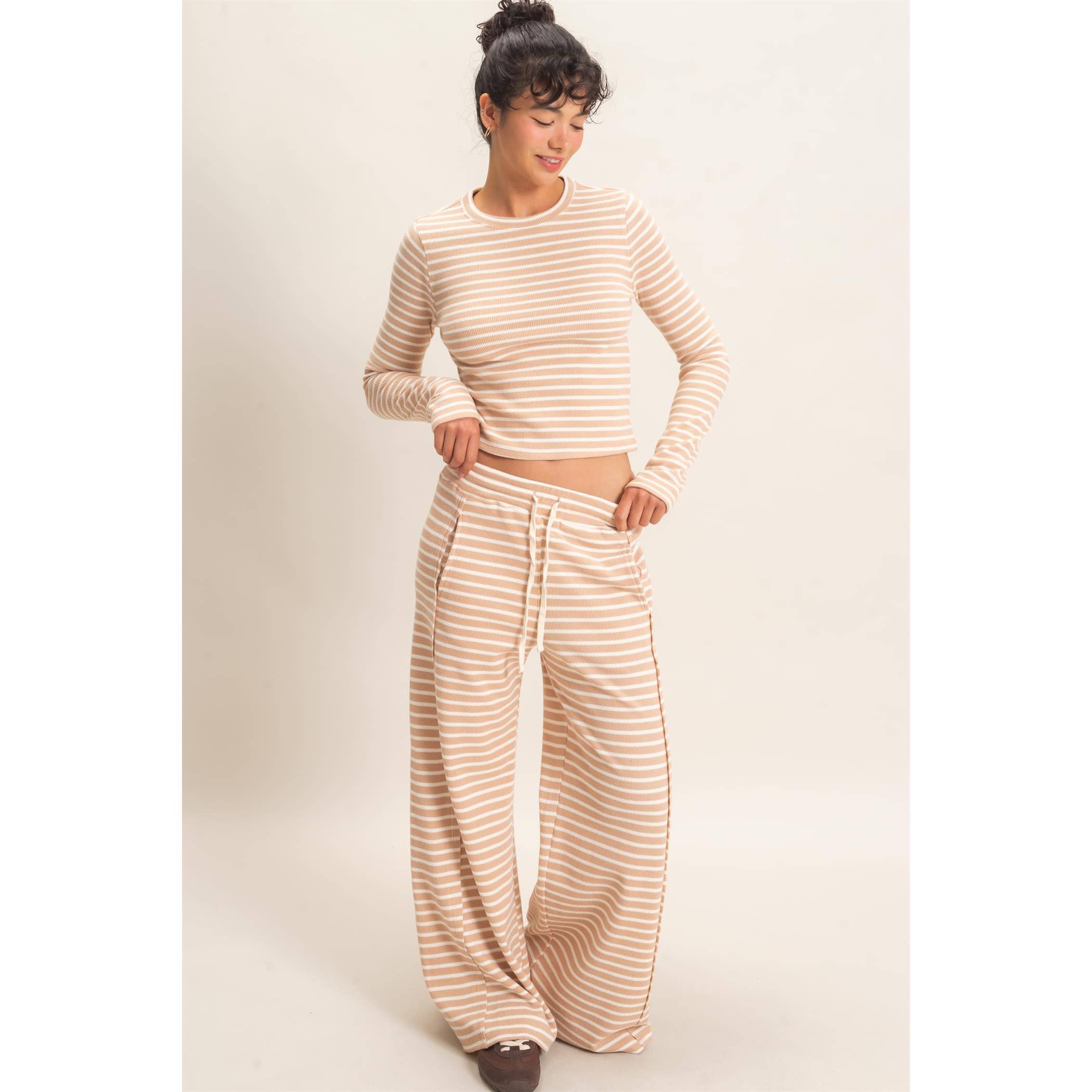 Striped Waffle Long Sleeve Top & Pants Set (sold separately)