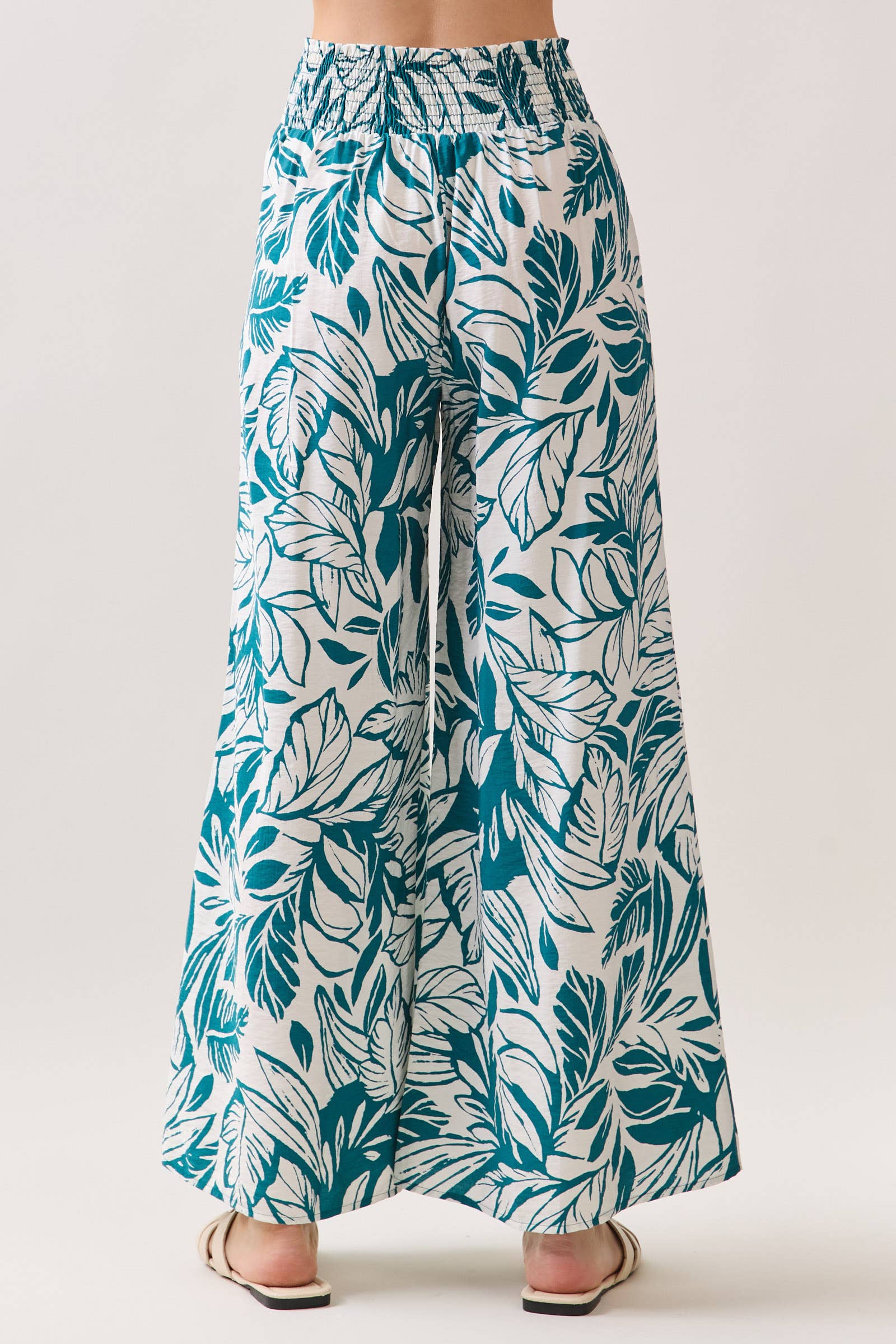 Leaf Print Smock Waist Pants