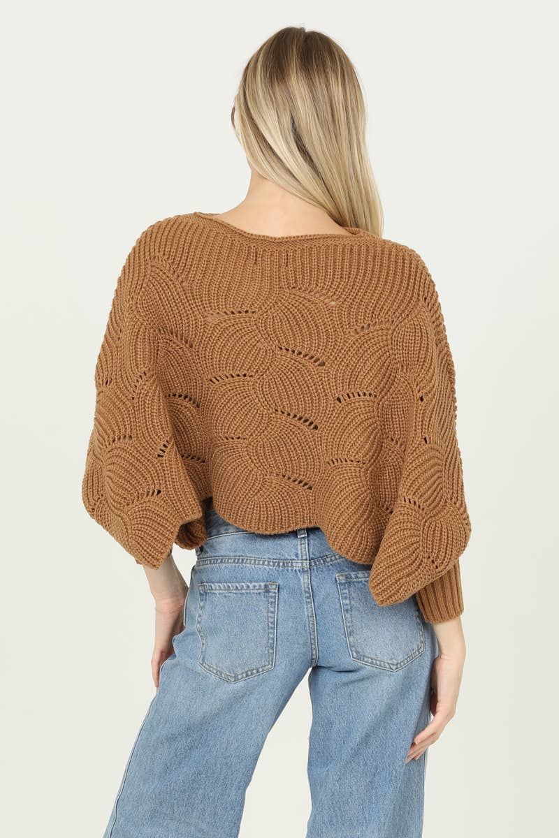 Cable Knit Scalloped Batwing Sweater