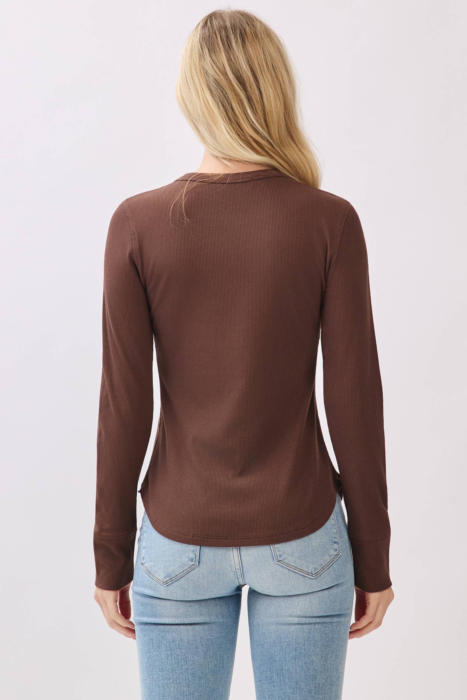 Ribbed Crew Neck Long Sleeve Fitted Top