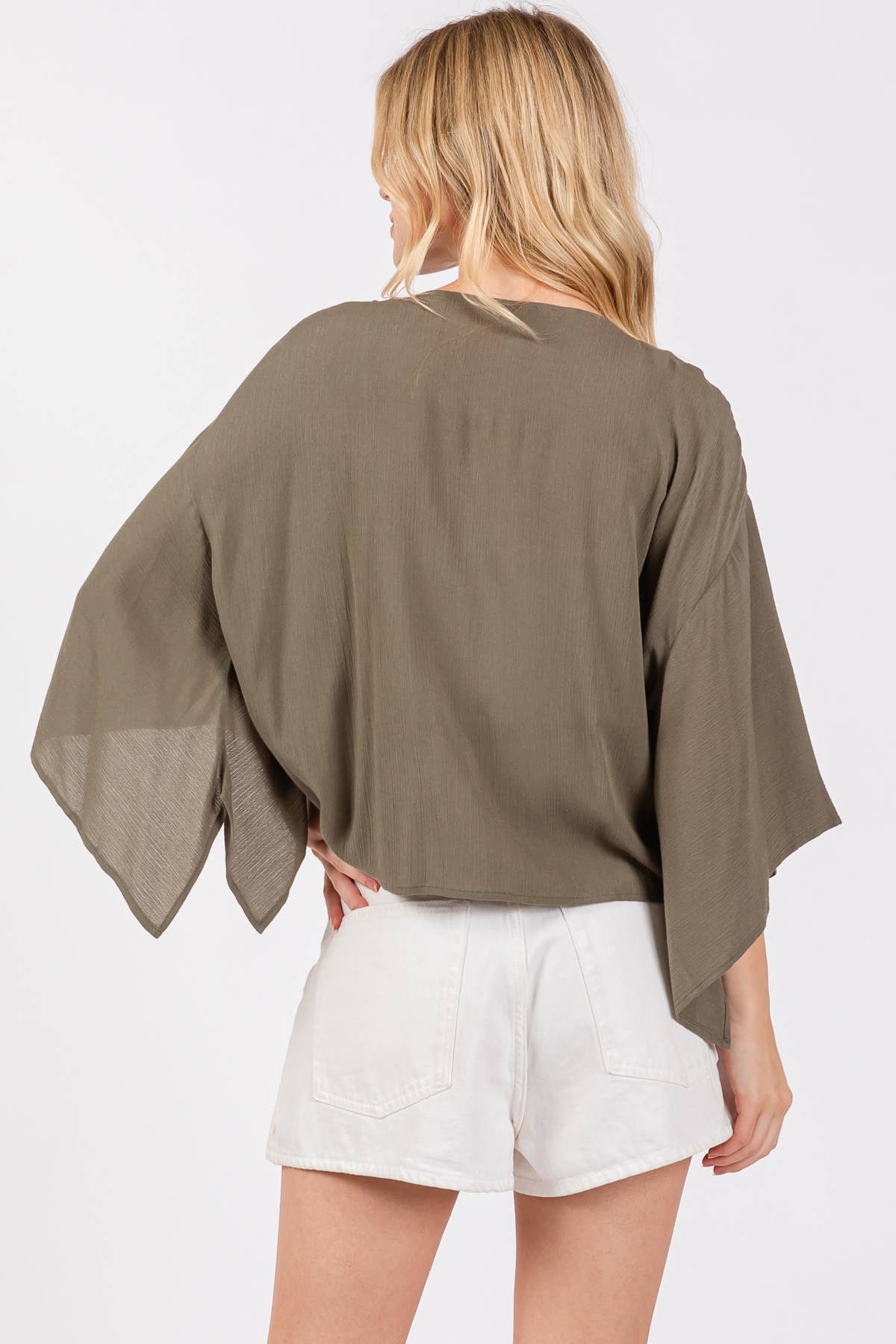 Solid Tie Front Kimono Cardigan
