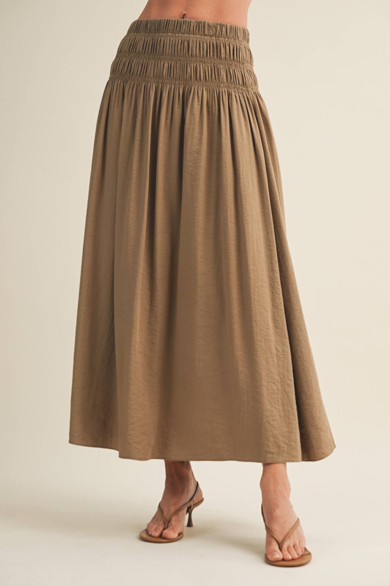 Smocked Waistband A-Line Maxi Skirt