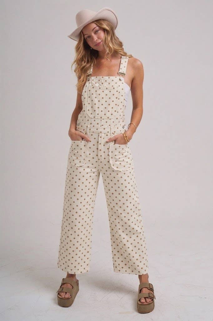 Polka Dot Twill Overall Jumpsuit