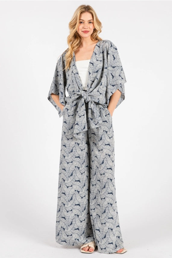 Palm Leaf Print Smock Pants