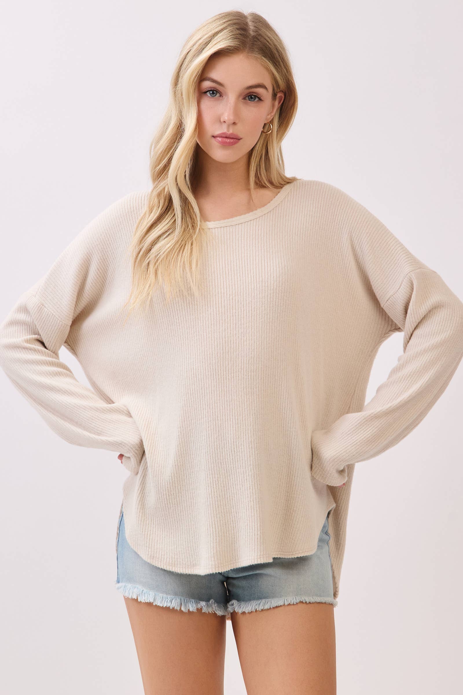Brushed Ribbed Long Sleeve Top