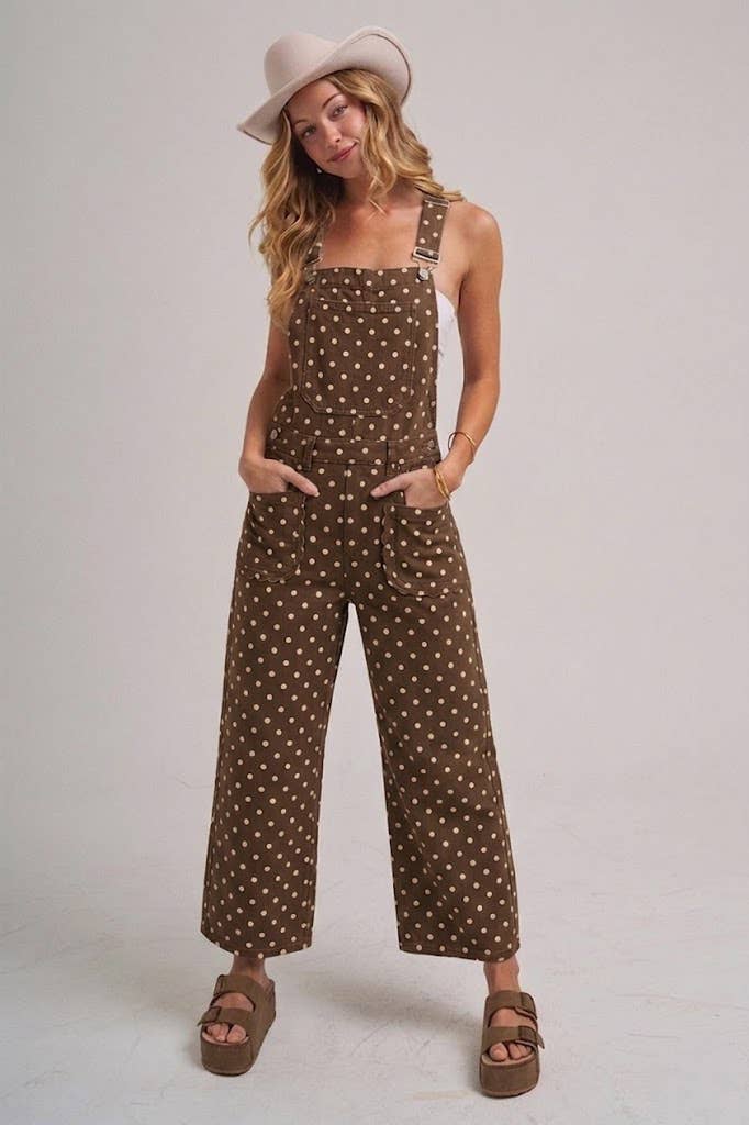 Polka Dot Twill Overall Jumpsuit
