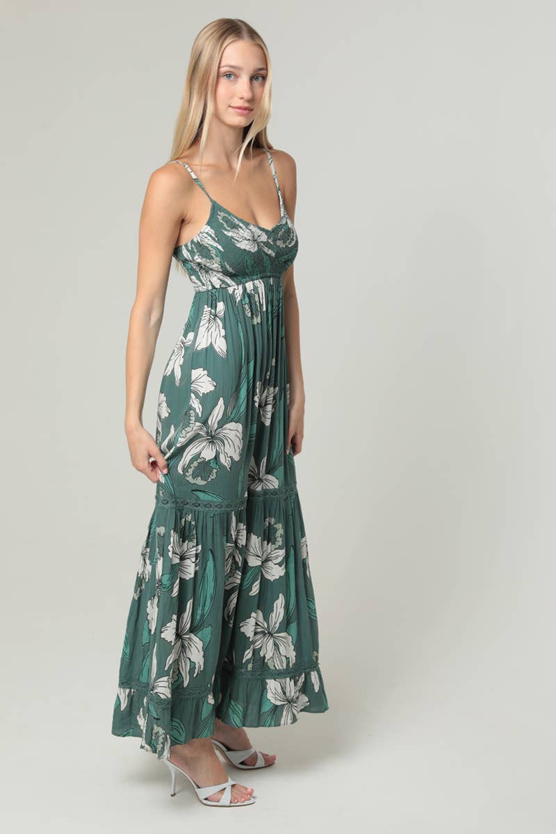 Tiered Lace Trim Maxi Dress