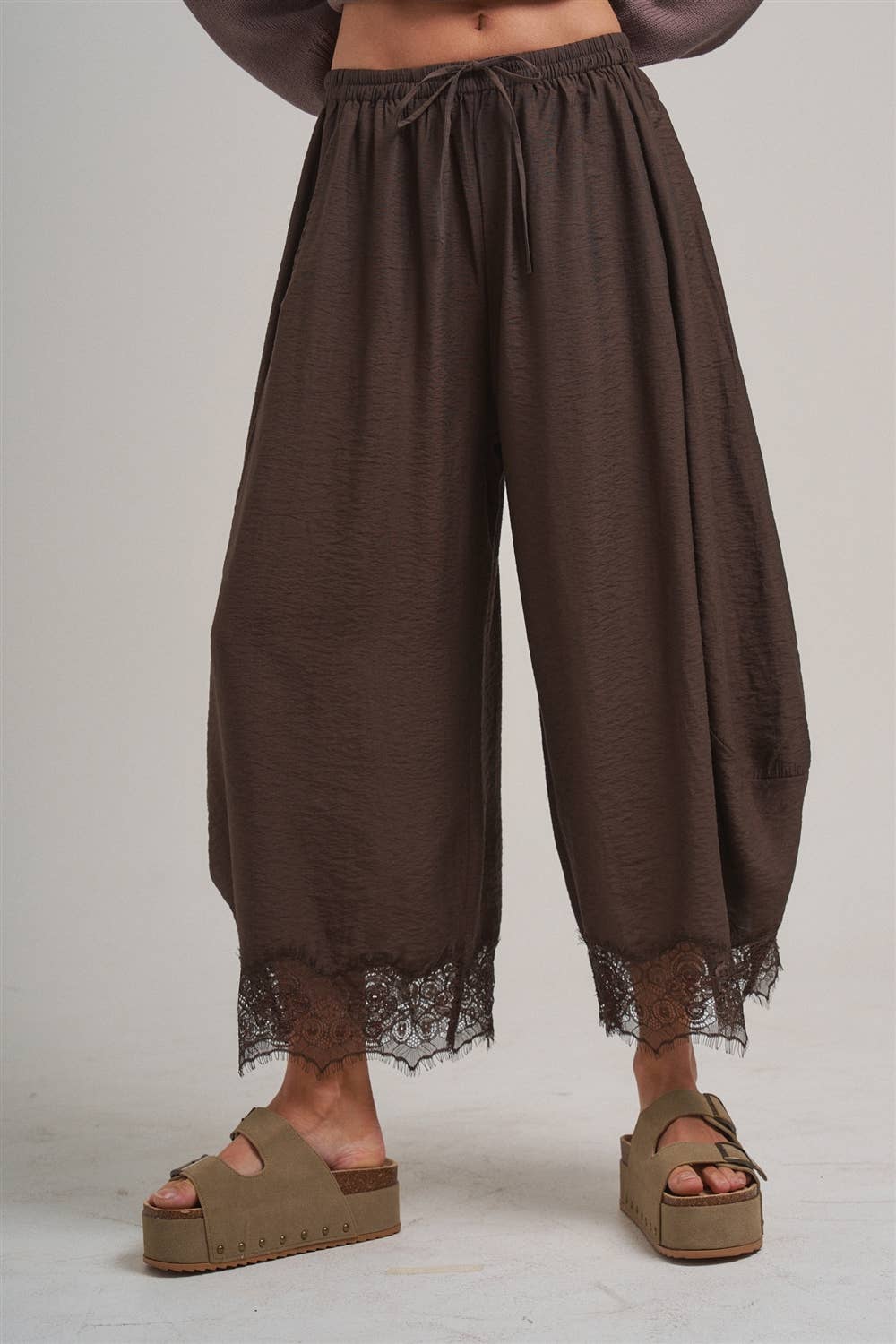 Lace Hem Wide Leg Balloon Pants