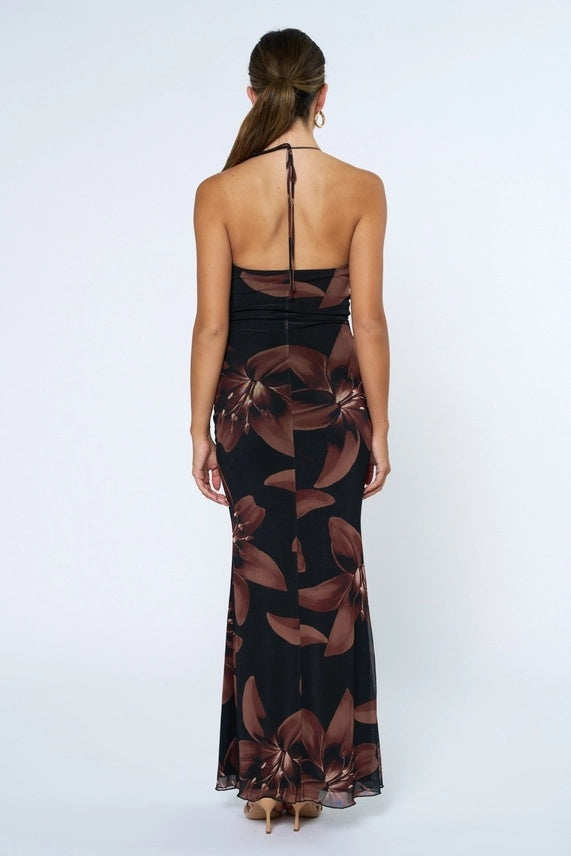 Lilly Twist Front Halter Maxi Dress