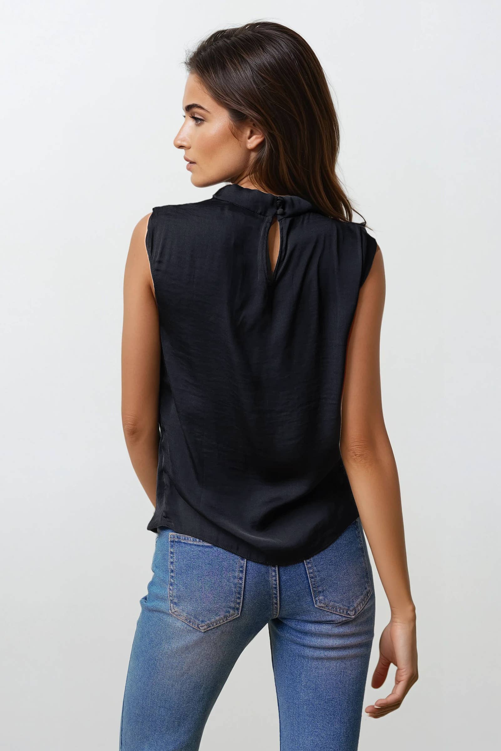 Draped Sleeveless Top With Gathered Neckline