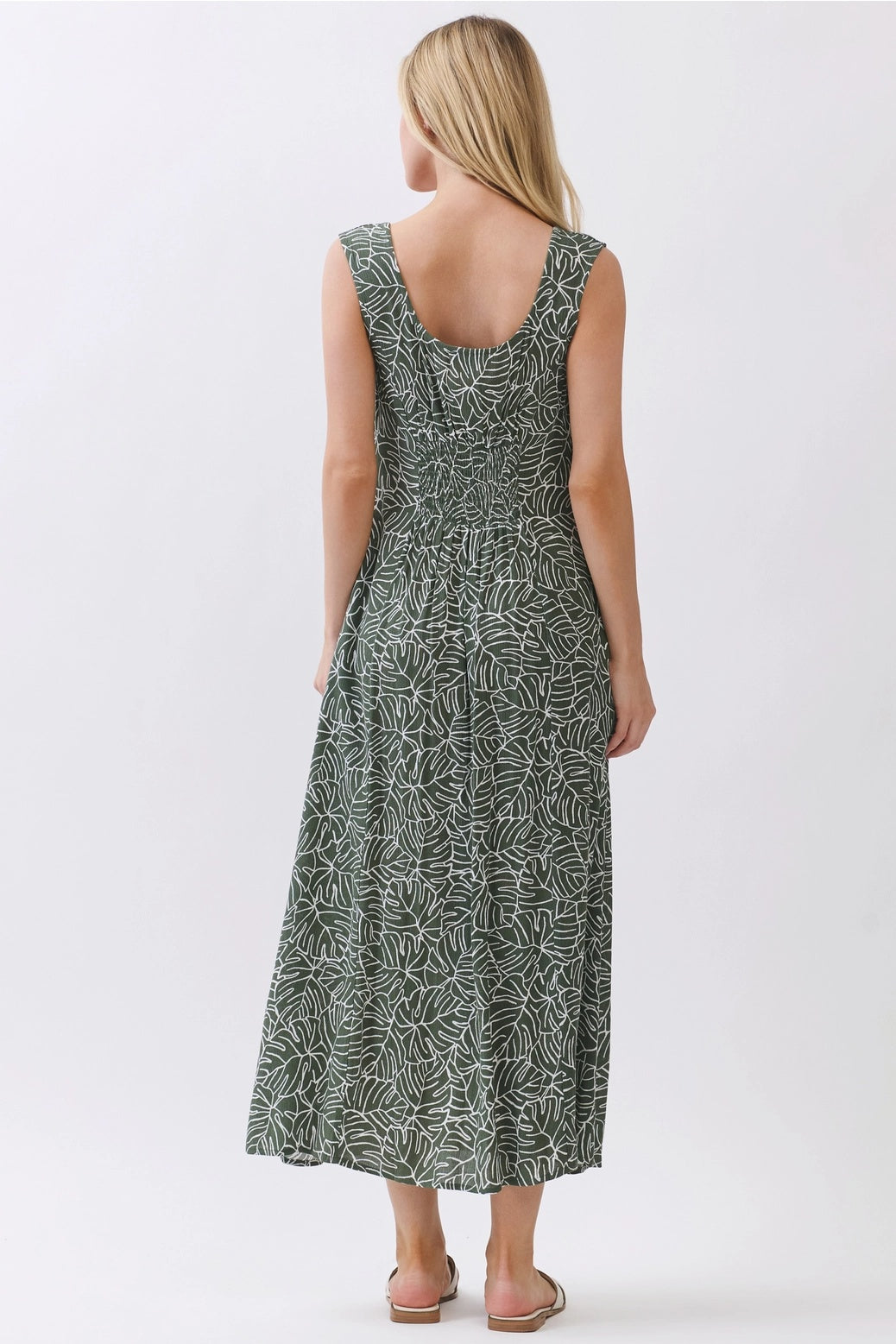 MONSTERA BUTTON DOWN MIDI DRESS