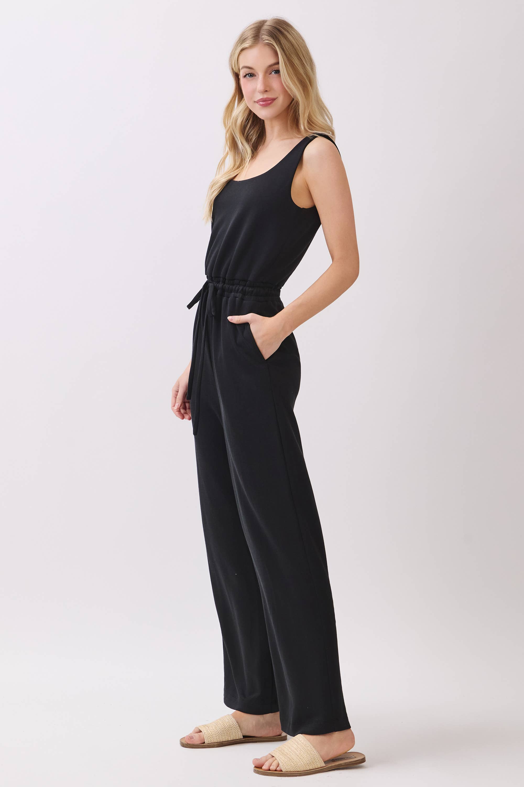 U Back Tie Waist Jumpsuit