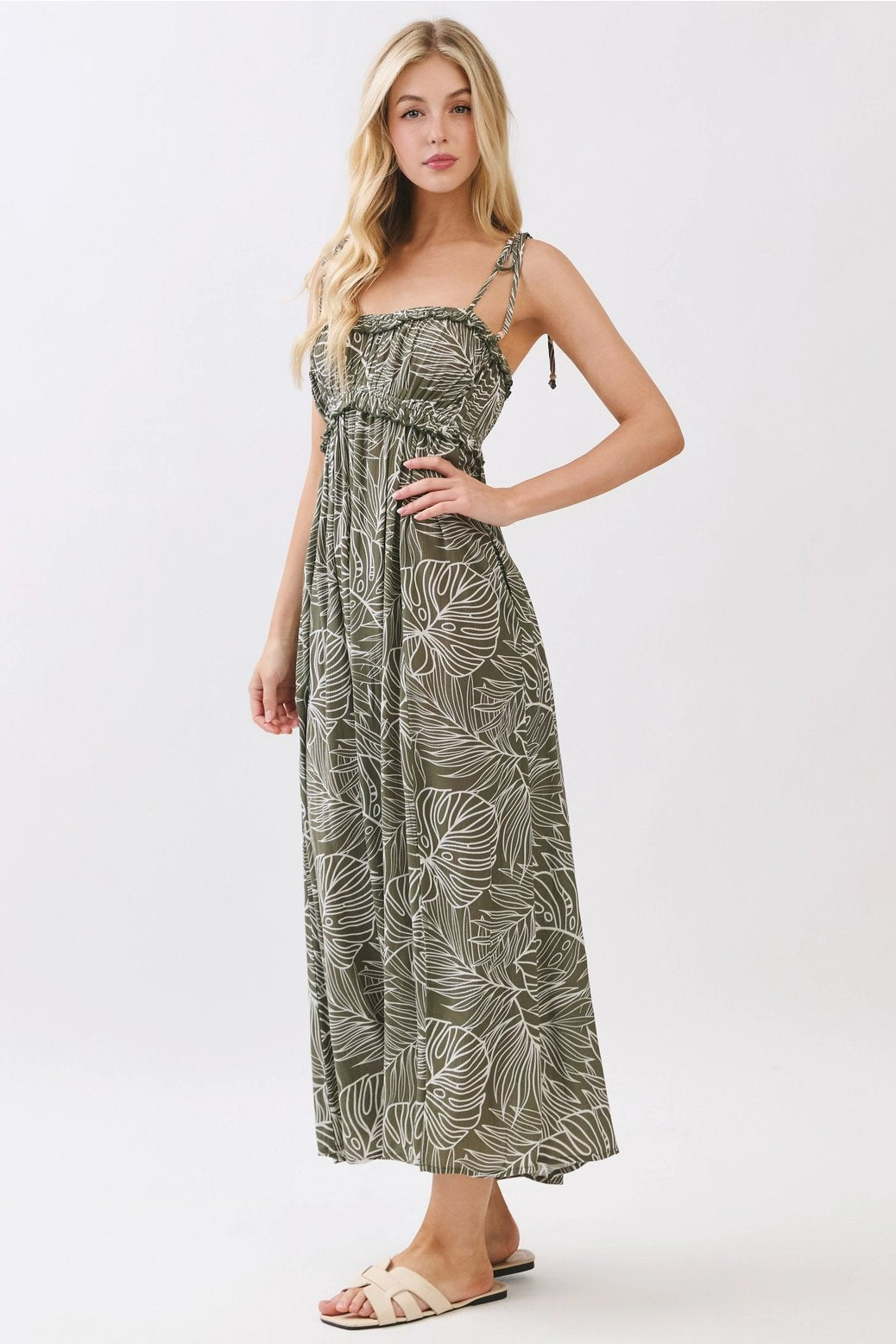 Monstera Tie Strap Midi Dress