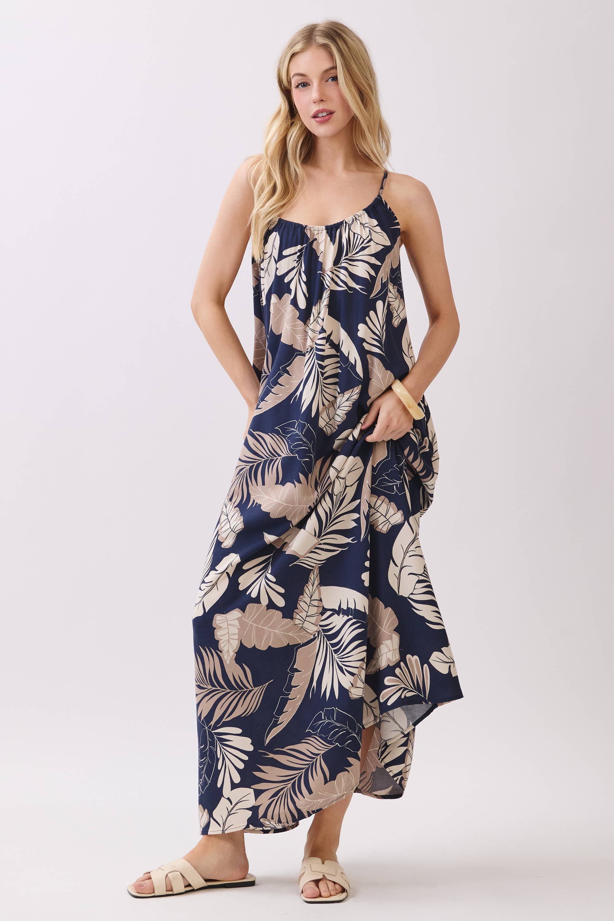 Tropical Adjustable Tie Back Maxi Dress