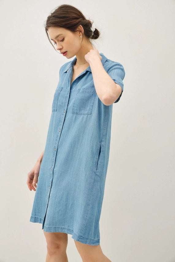 Denim Like Pocket Shirt Dress