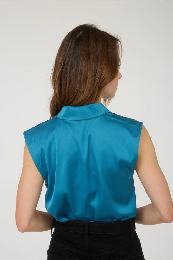 Satin Collar Sleeveless Top