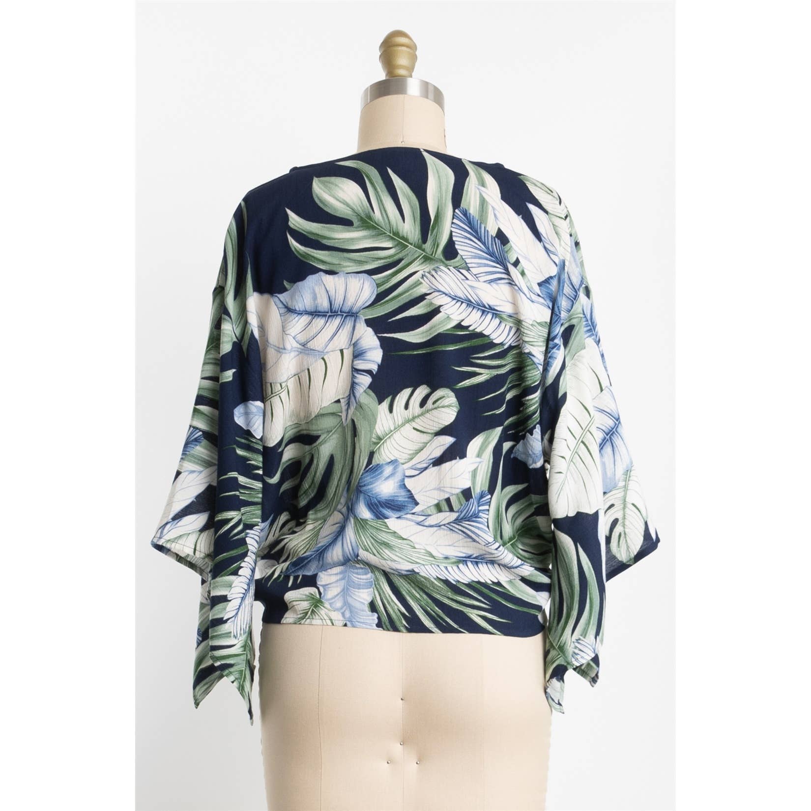 Tropical 3/4 Sleeve Tie Front Top