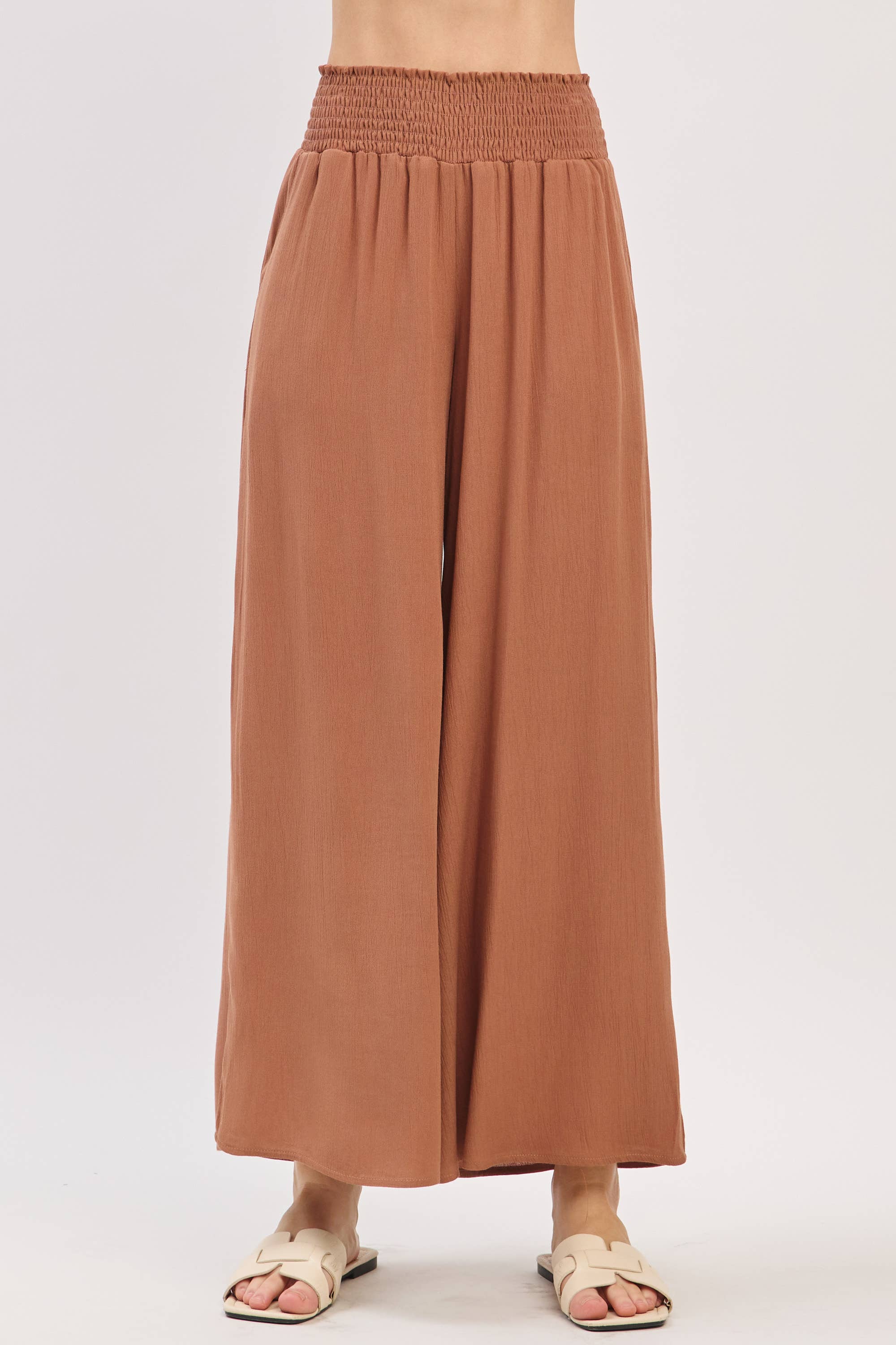 Waist Smocked Wide Leg Pants