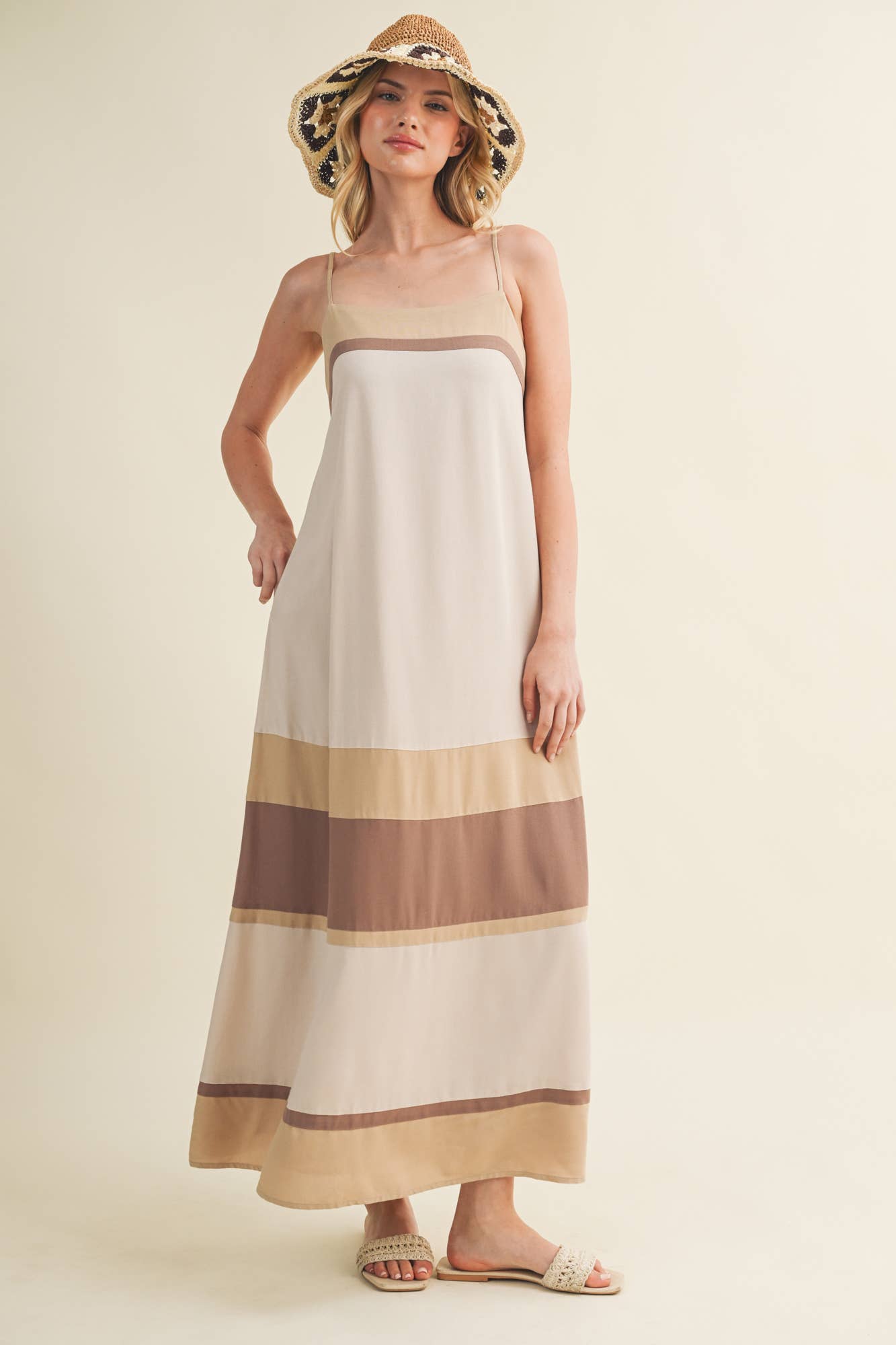 Color Blocked Straight Neck Maxi Dress