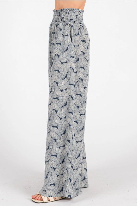 Palm Leaf Print Smock Pants