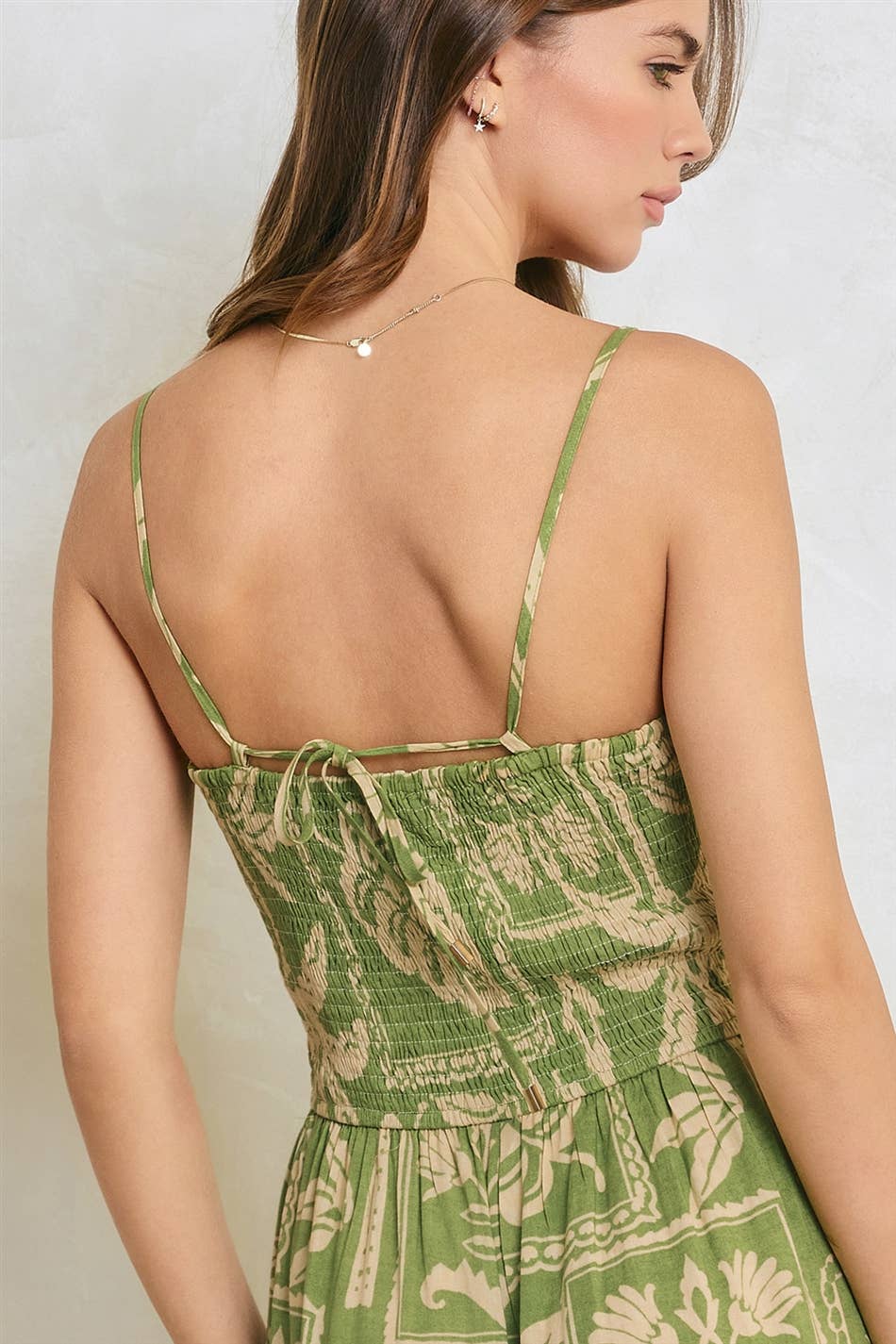 Tropical Conversational Smocked Wide Leg Jumpsuit