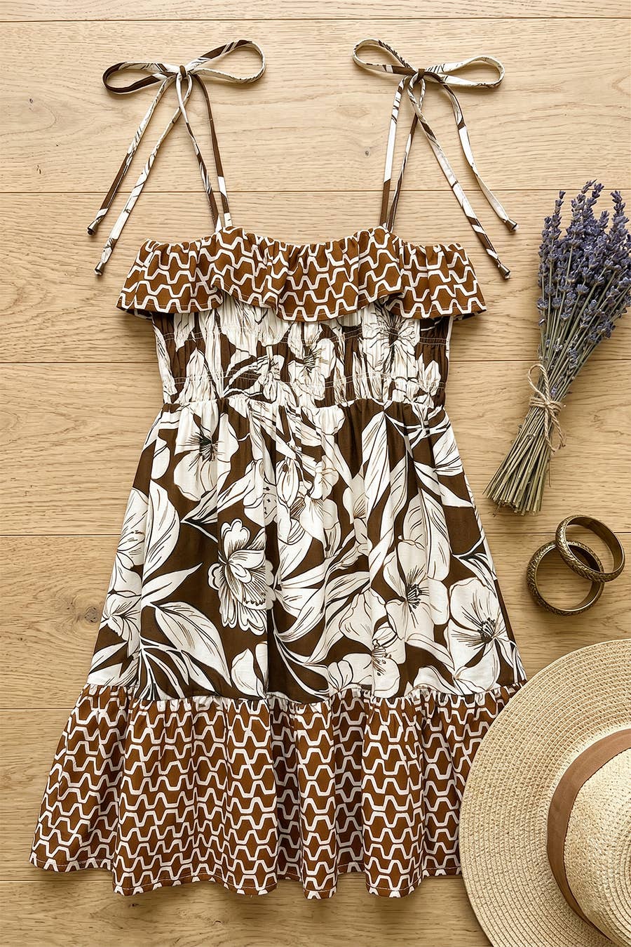 Ruffle Contrast Print Dress